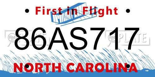 86AS717 North Carolina License Plate