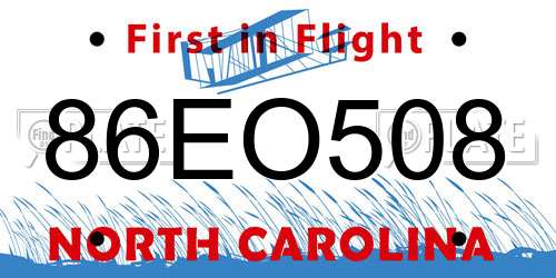 86EO508 North Carolina License Plate