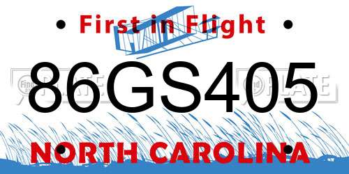 86GS405 North Carolina License Plate