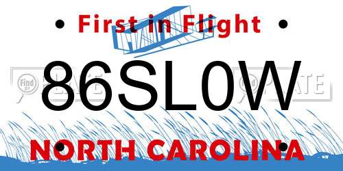 86SL0W North Carolina License Plate