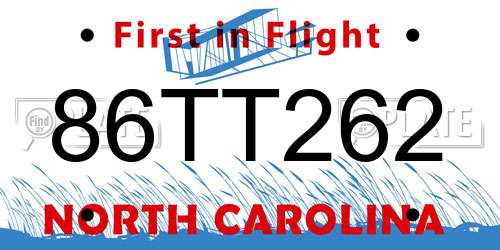 86TT262 North Carolina License Plate