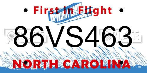 86VS463 North Carolina License Plate