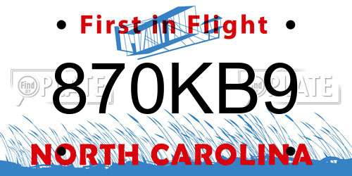 870KB9 North Carolina License Plate