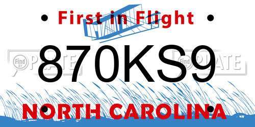 870KS9 North Carolina License Plate