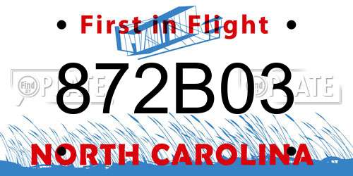 872B03 North Carolina License Plate