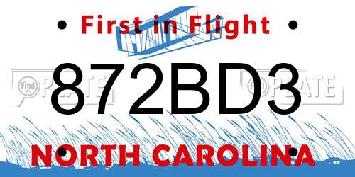 872BD3 North Carolina License Plate