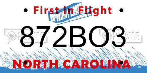 872BO3 North Carolina License Plate