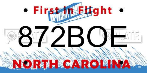 872BOE North Carolina License Plate