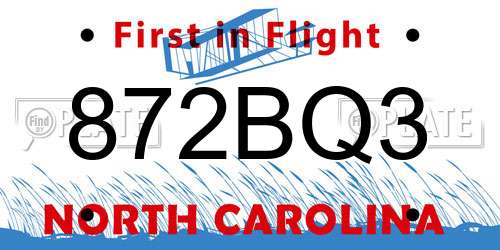 872BQ3 North Carolina License Plate