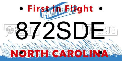 872SDE North Carolina License Plate