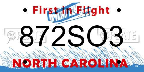 872SO3 North Carolina License Plate