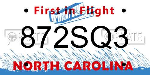 872SQ3 North Carolina License Plate