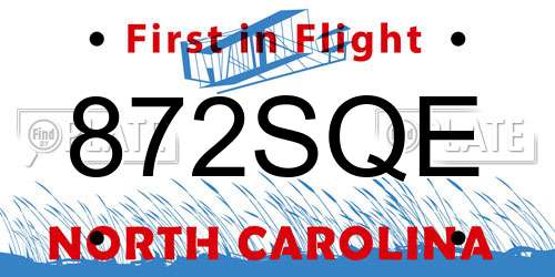872SQE North Carolina License Plate