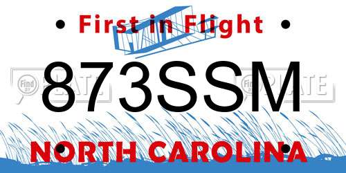 873SSM North Carolina License Plate