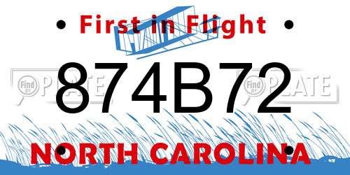 874B72 North Carolina License Plate