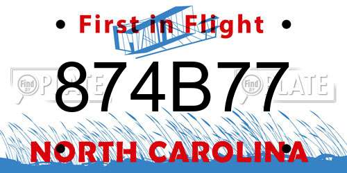 874B77 North Carolina License Plate