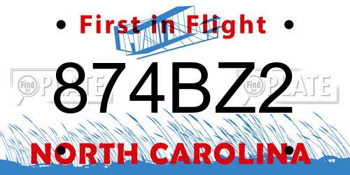 874BZ2 North Carolina License Plate