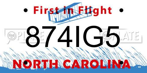 874IG5 North Carolina License Plate