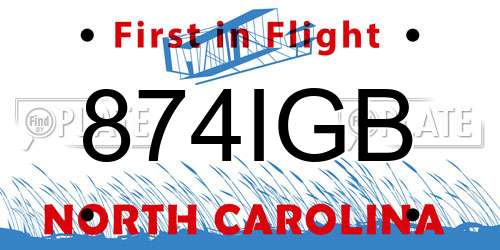 874IGB North Carolina License Plate