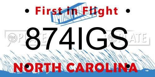 874IGS North Carolina License Plate