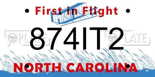 874IT2 North Carolina License Plate