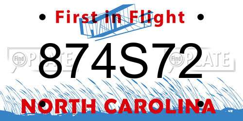 874S72 North Carolina License Plate