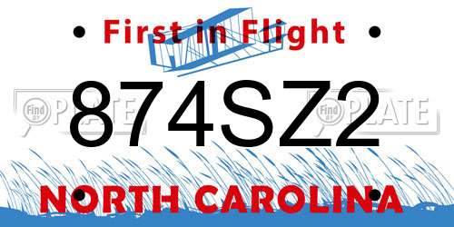 874SZ2 North Carolina License Plate