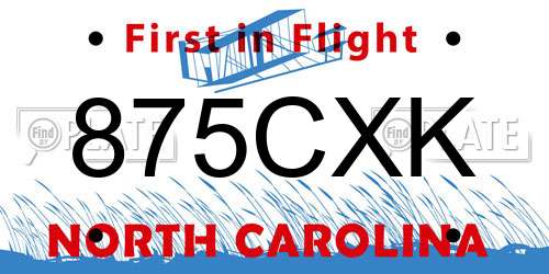 875CXK North Carolina License Plate