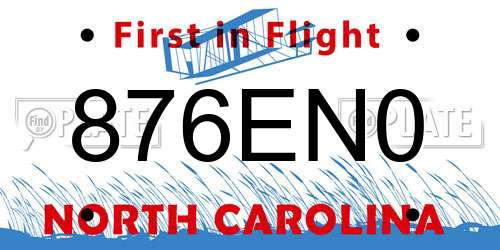 876EN0 North Carolina License Plate