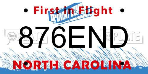 876END North Carolina License Plate