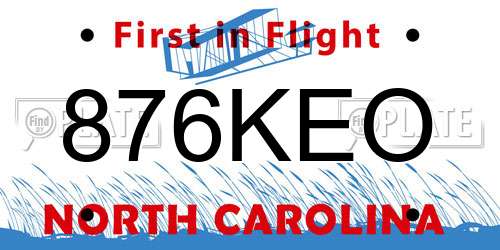 876KEO North Carolina License Plate