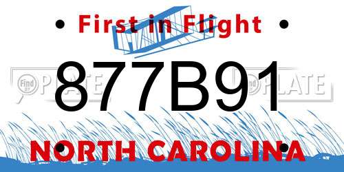 877B91 North Carolina License Plate