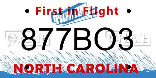 877BO3 North Carolina License Plate
