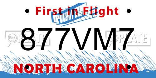877VM7 North Carolina License Plate