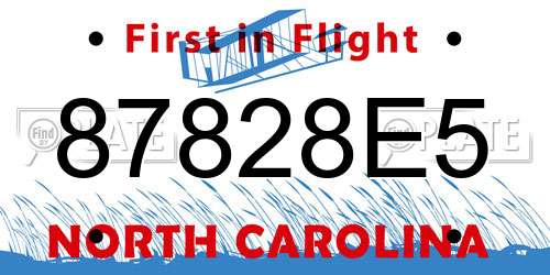 87828E5 North Carolina License Plate