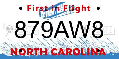 879AW8 North Carolina License Plate