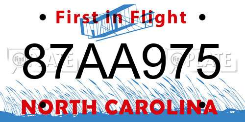 87AA975 North Carolina License Plate