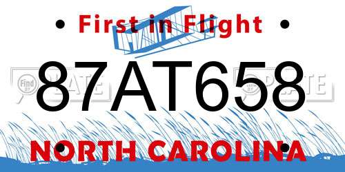 87AT658 North Carolina License Plate