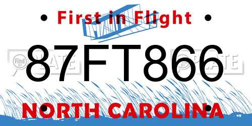 87FT866 North Carolina License Plate
