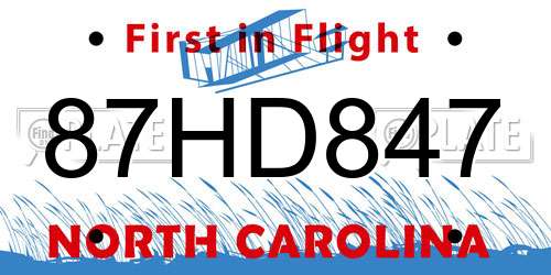87HD847 North Carolina License Plate