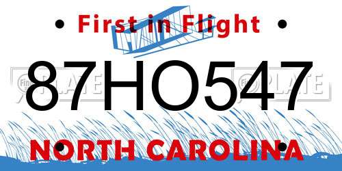 87HO547 North Carolina License Plate