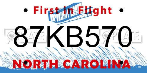 87KB570 North Carolina License Plate