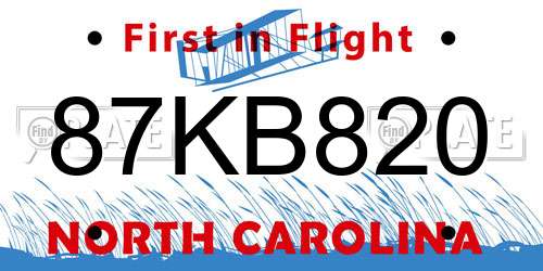 87KB820 North Carolina License Plate
