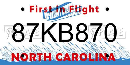 87KB870 North Carolina License Plate