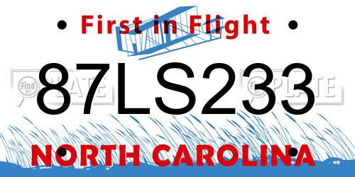 87LS233 North Carolina License Plate