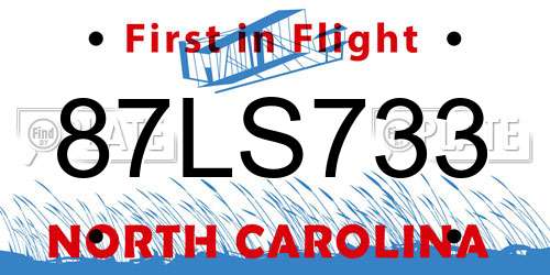 87LS733 North Carolina License Plate