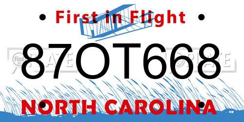 87OT668 North Carolina License Plate