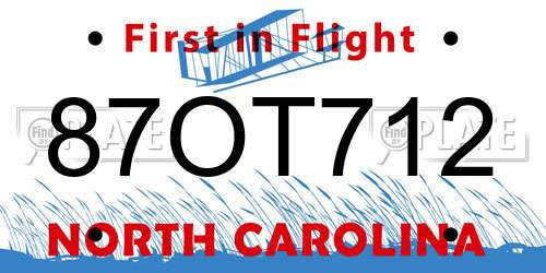 87OT712 North Carolina License Plate