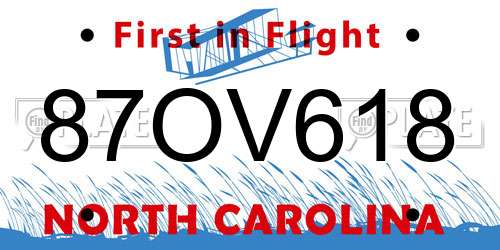 87OV618 North Carolina License Plate