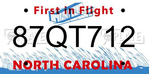 87QT712 North Carolina License Plate
